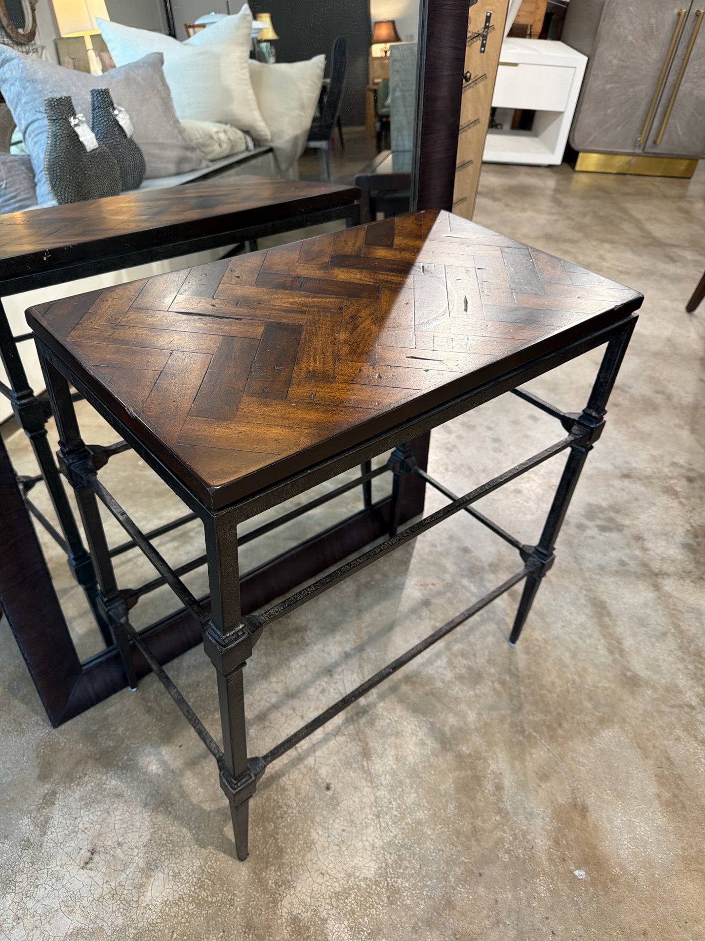 Chevron Wood Top/Metal Leg Side Table