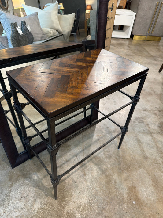 Chevron Wood Top/Metal Leg Side Table