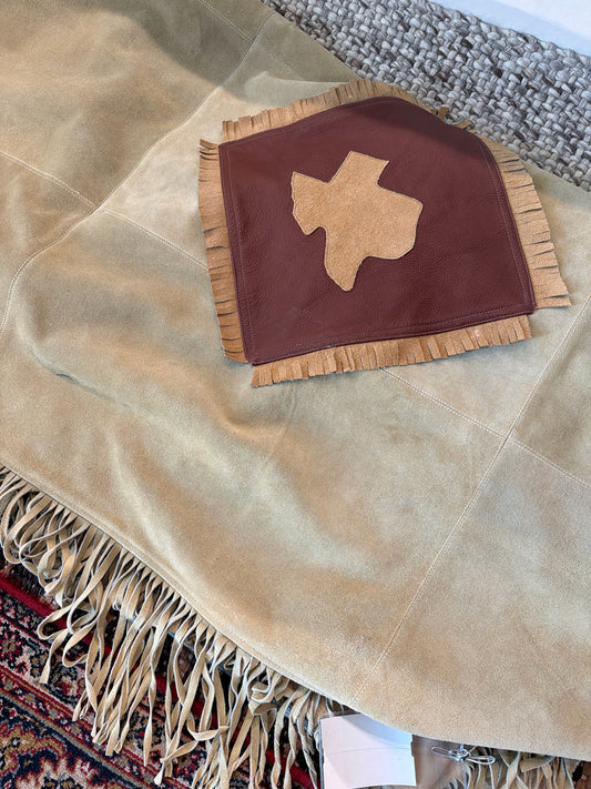 5' x 5' Leather Throw with Texas Emblem and 7" Fringe