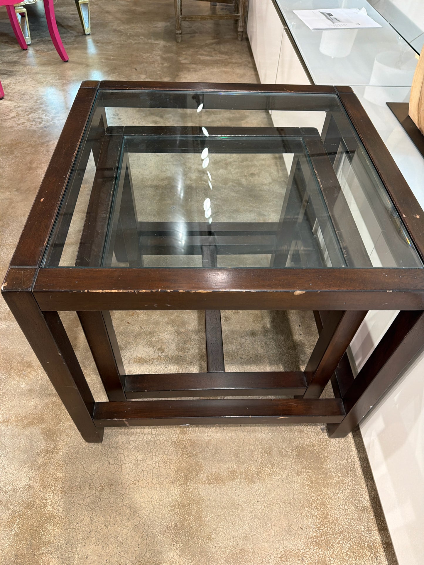 Dark Brown Wood w/Glass Nesting Tables (2)