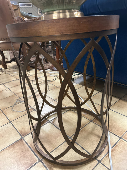 Wood And Metal Bronze Side Table 23" Tall