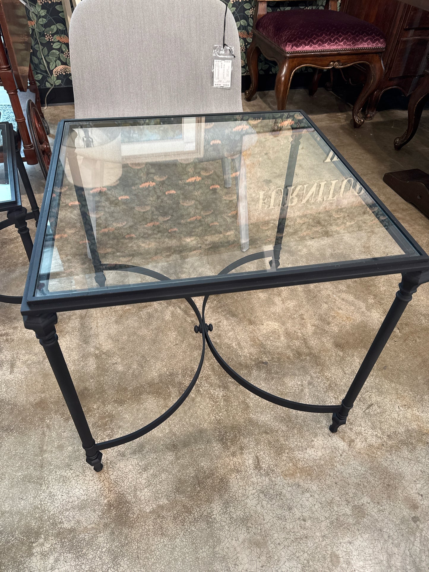 Giacometti Style Black Painted Brass Coffee Table with Glass Top