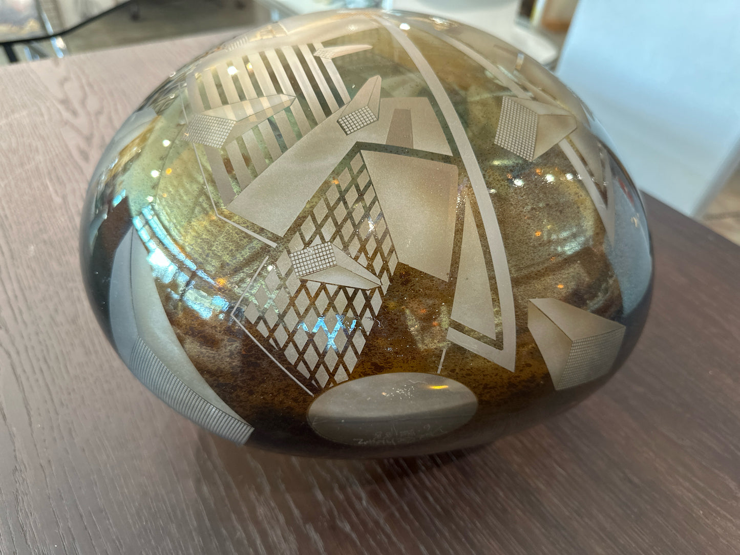 Amber Topaz Blown Glass Sculpture "Z.A.O.F." 6-22-88 by David Schwarz