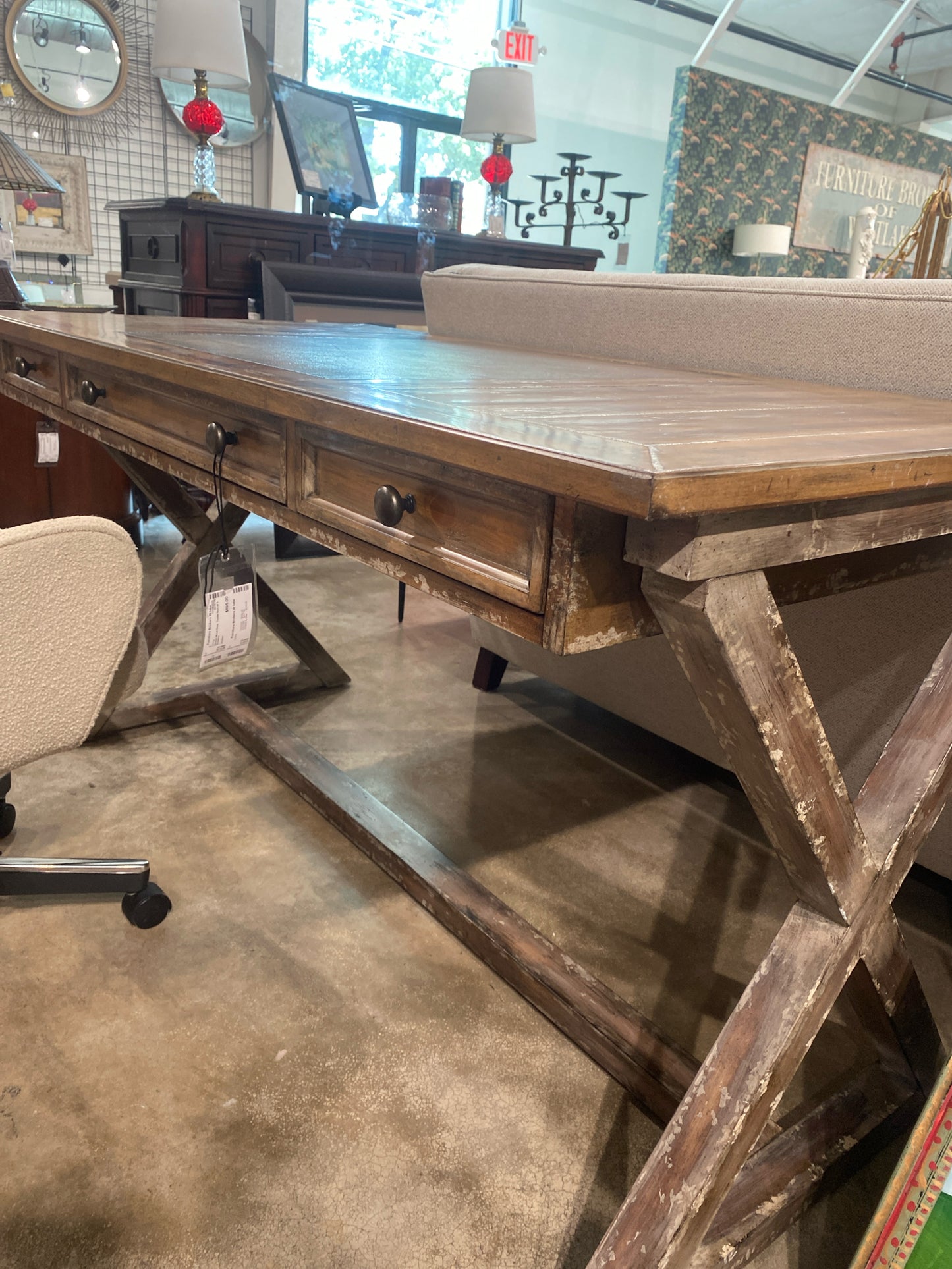 Hooker Wood Desk  Trestle Style w/ 3 Drawers