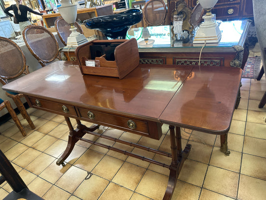 Hekman Writing Desk w/ 3 Drawers & Drop Down Sides on Casters