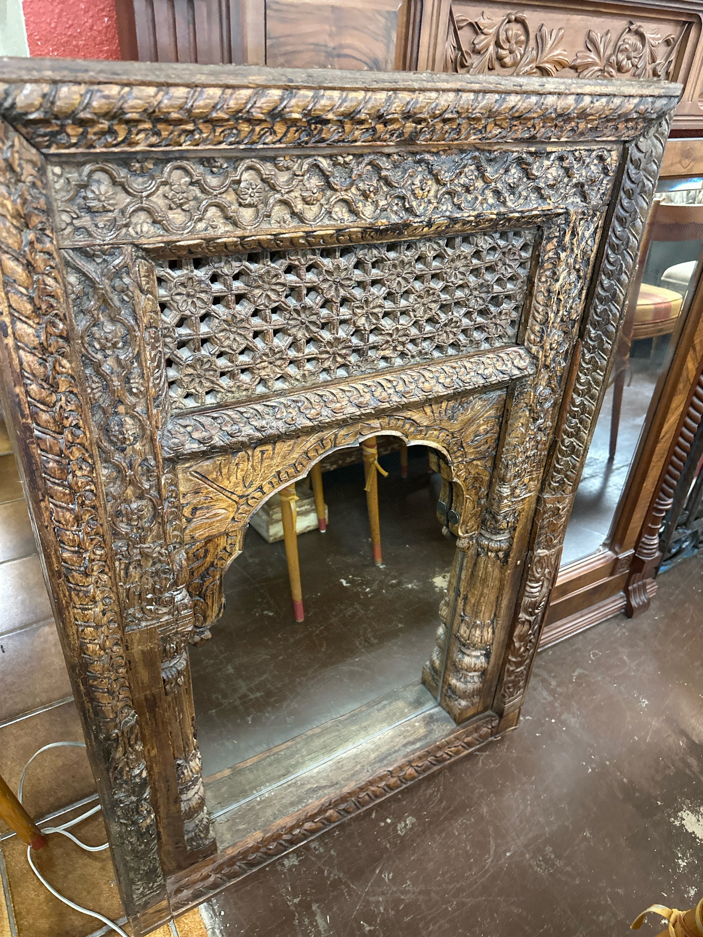 Heavily Carved Wood Mirror 29 x 43