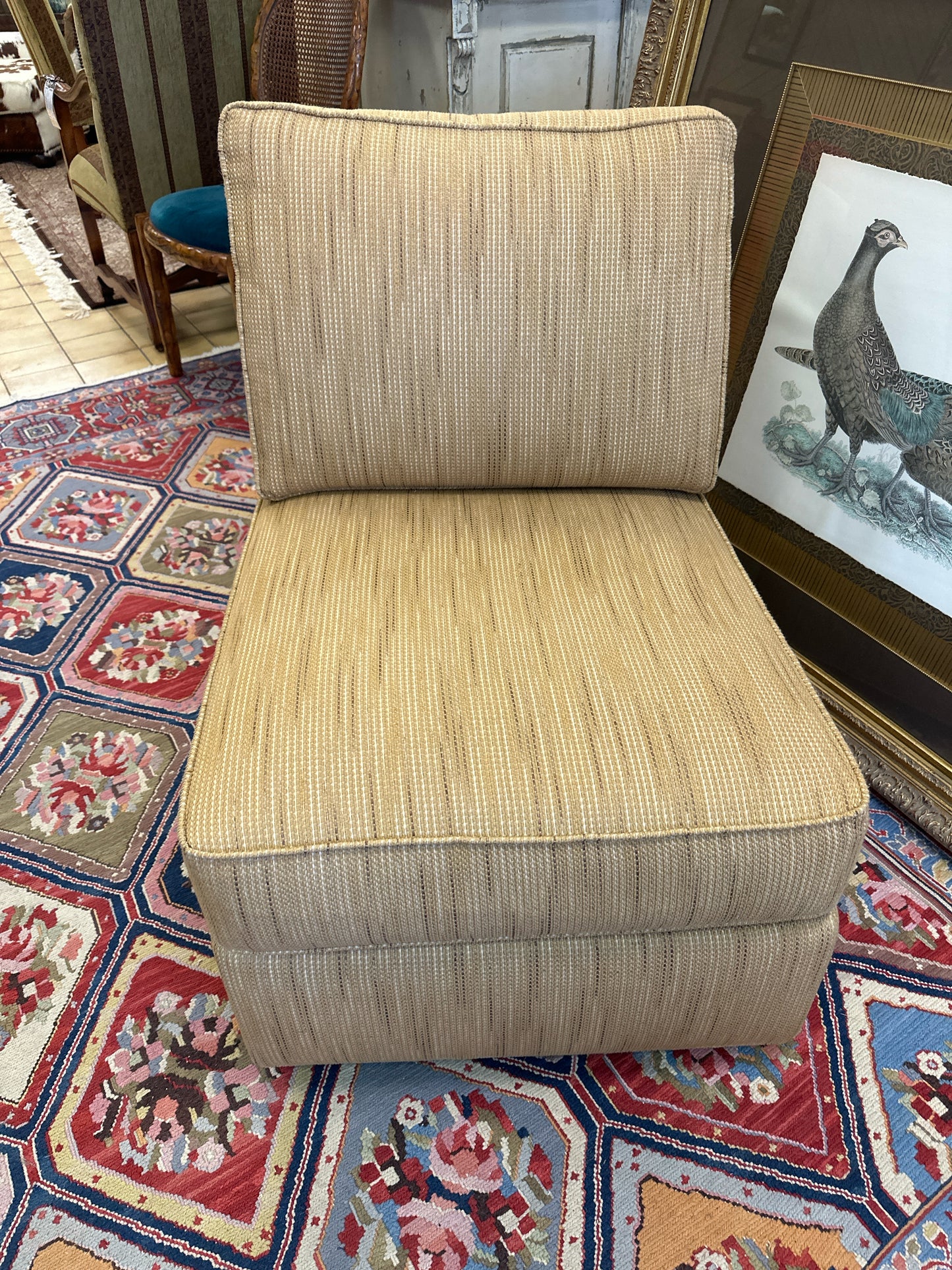 Ethan Allen Chair Armless Tan/Brown Upholstered