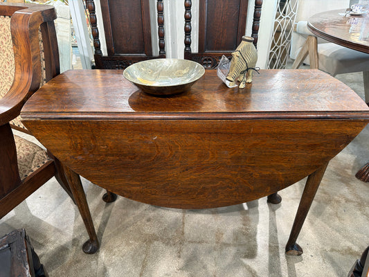 Antique Oak Drop Leaf  Card Table w/ Round Feet/ Dovetail Joints (41" L 45" W 27