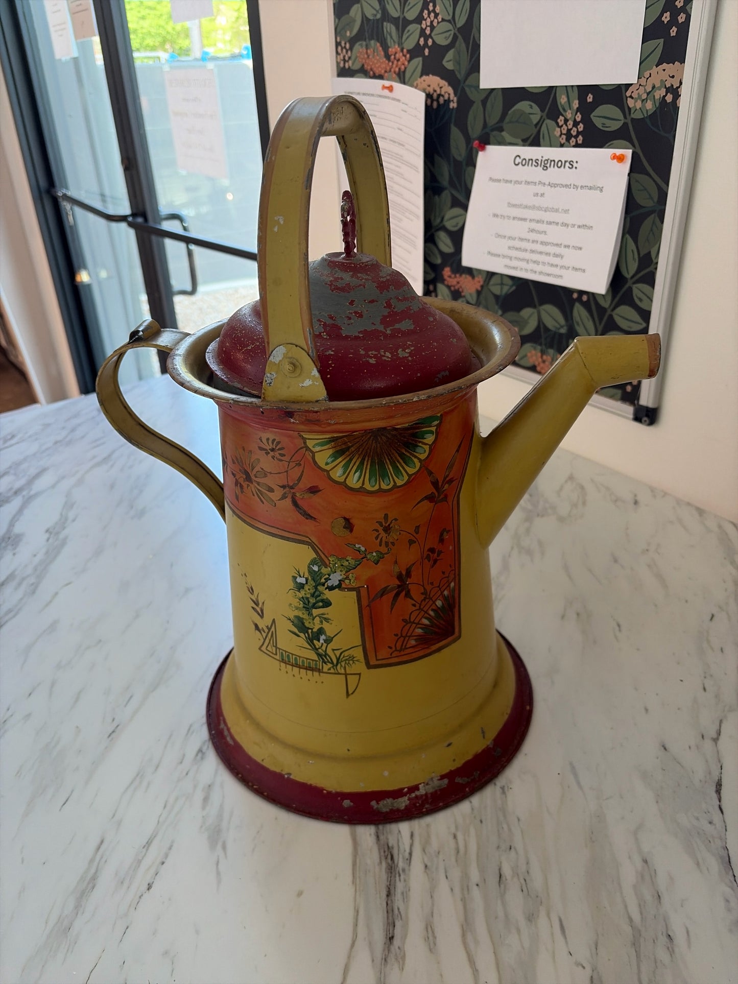 Vintage Toleware Hand Painted Watering Can