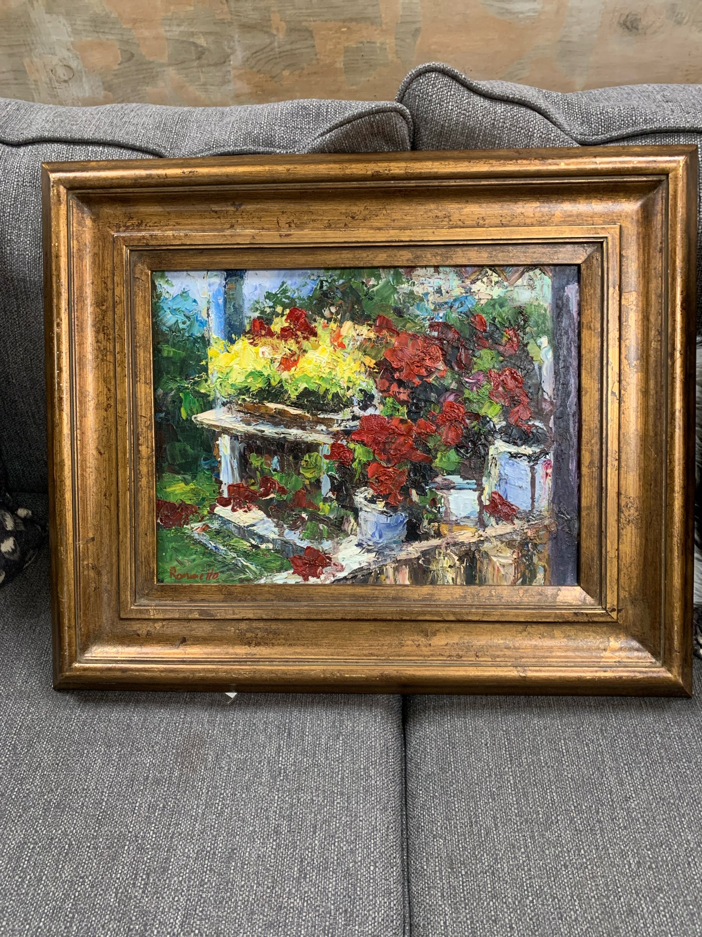 Oil Heavy Florals in Gold Frame (Local Artist Romanello)