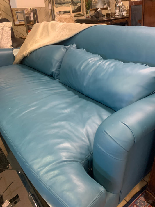 Leather Custom 92" Clad Peacock Sofa