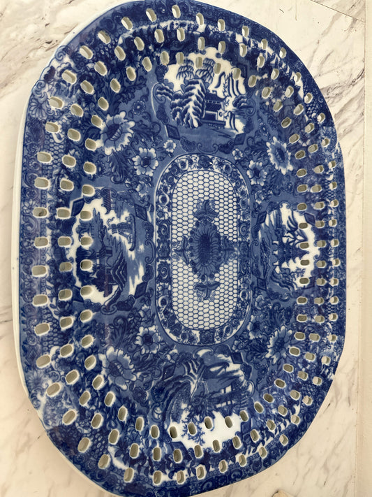 17.5 x 13.5 Blue/White Asian Platter
