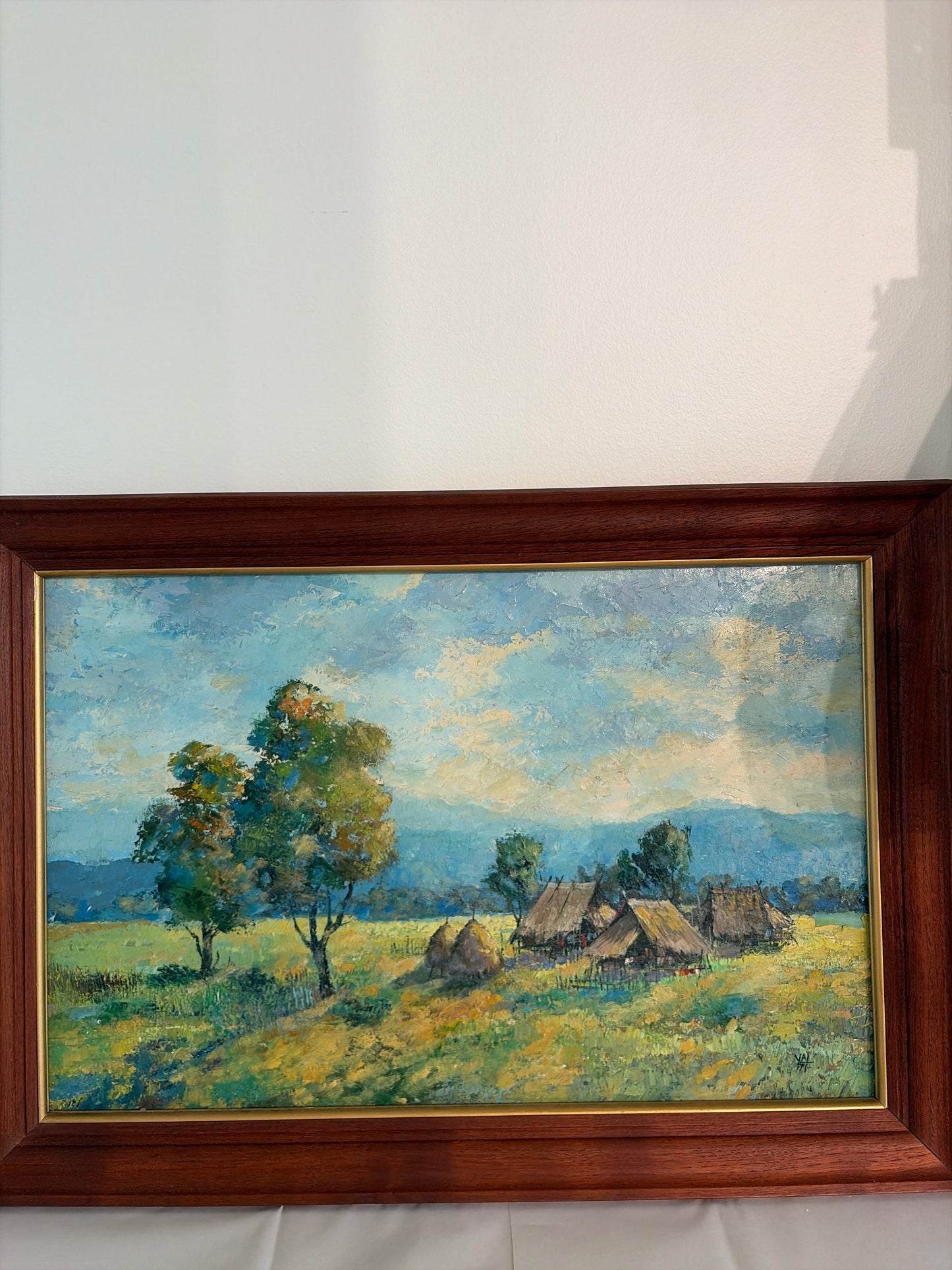 Original Signed Oil-Southern California w/Dwellings w/Gold Rim Wood Frame(30x21)