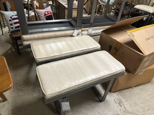 Metal Base Cream Upholstery Bench