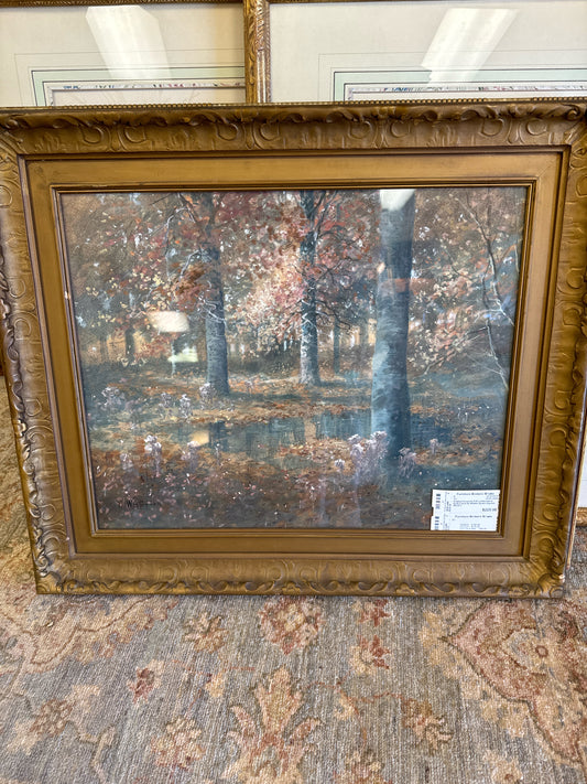 Original Gouache Fall Landscape in Gold Frame by William Eyden (signed, 26x22")