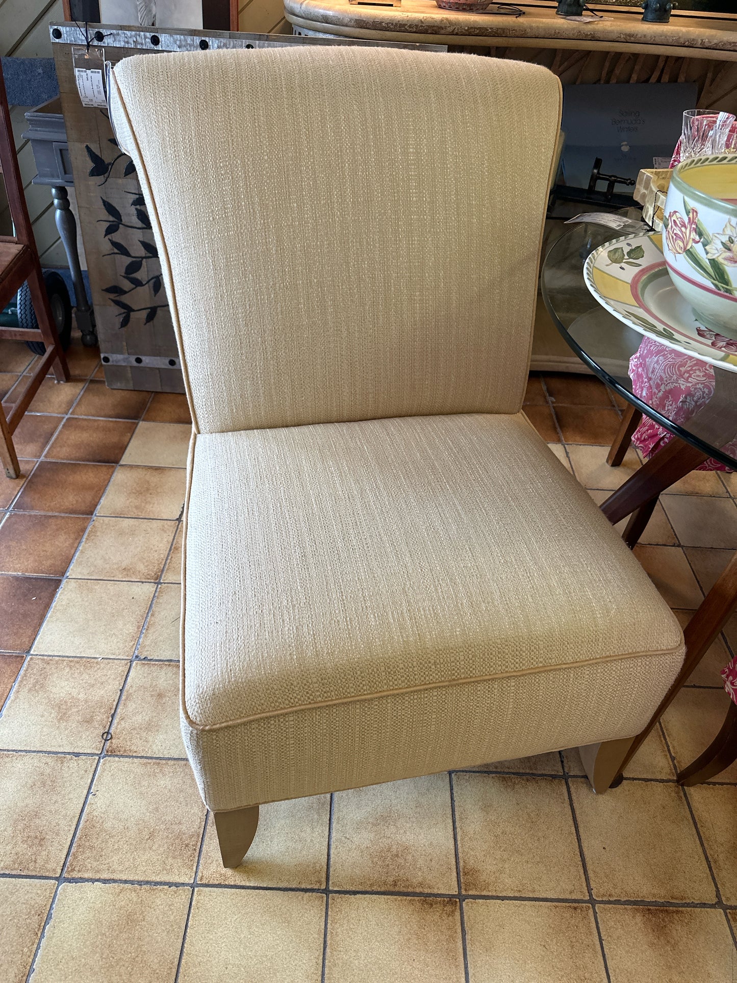 Cream Upholstered Slipper Chair