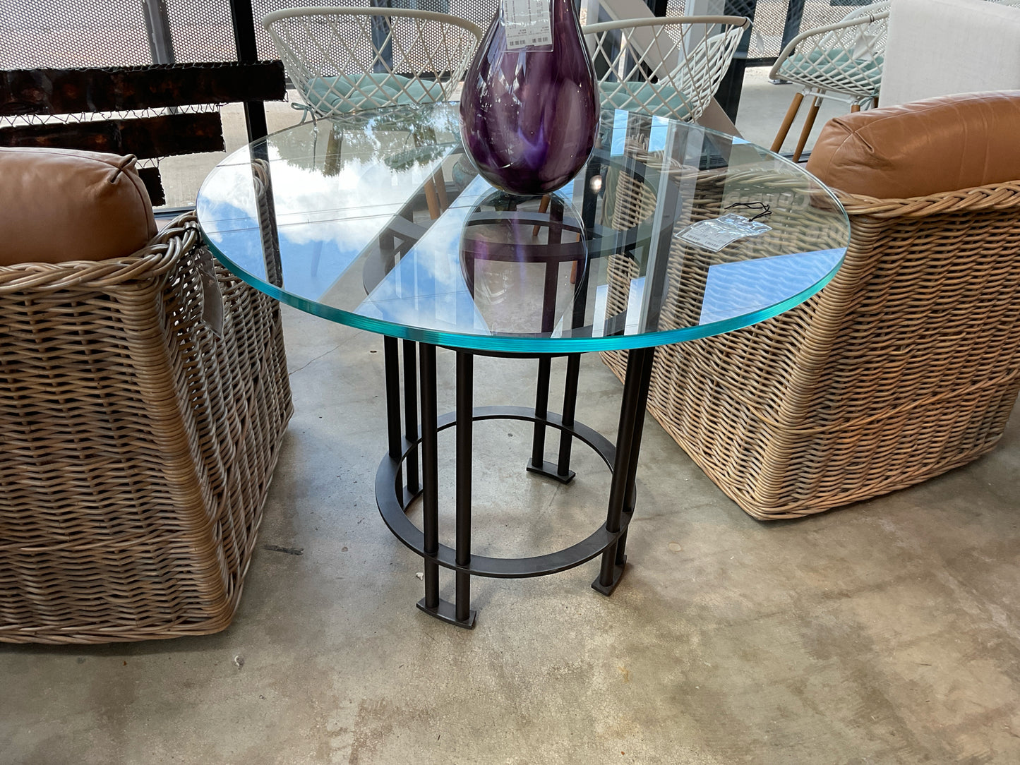 38" Round Glass Top Antique Bronze Base Table