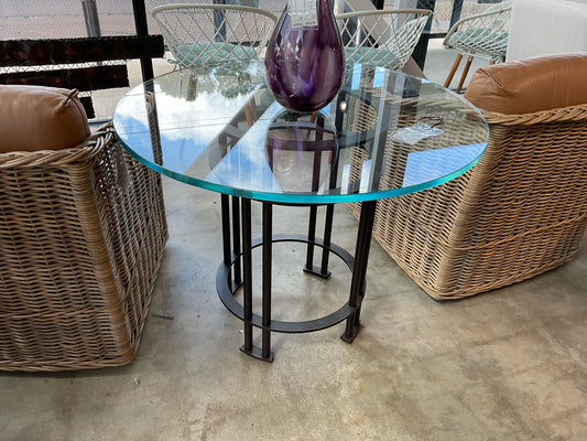 38" Round Glass Top Antique Bronze Base Table