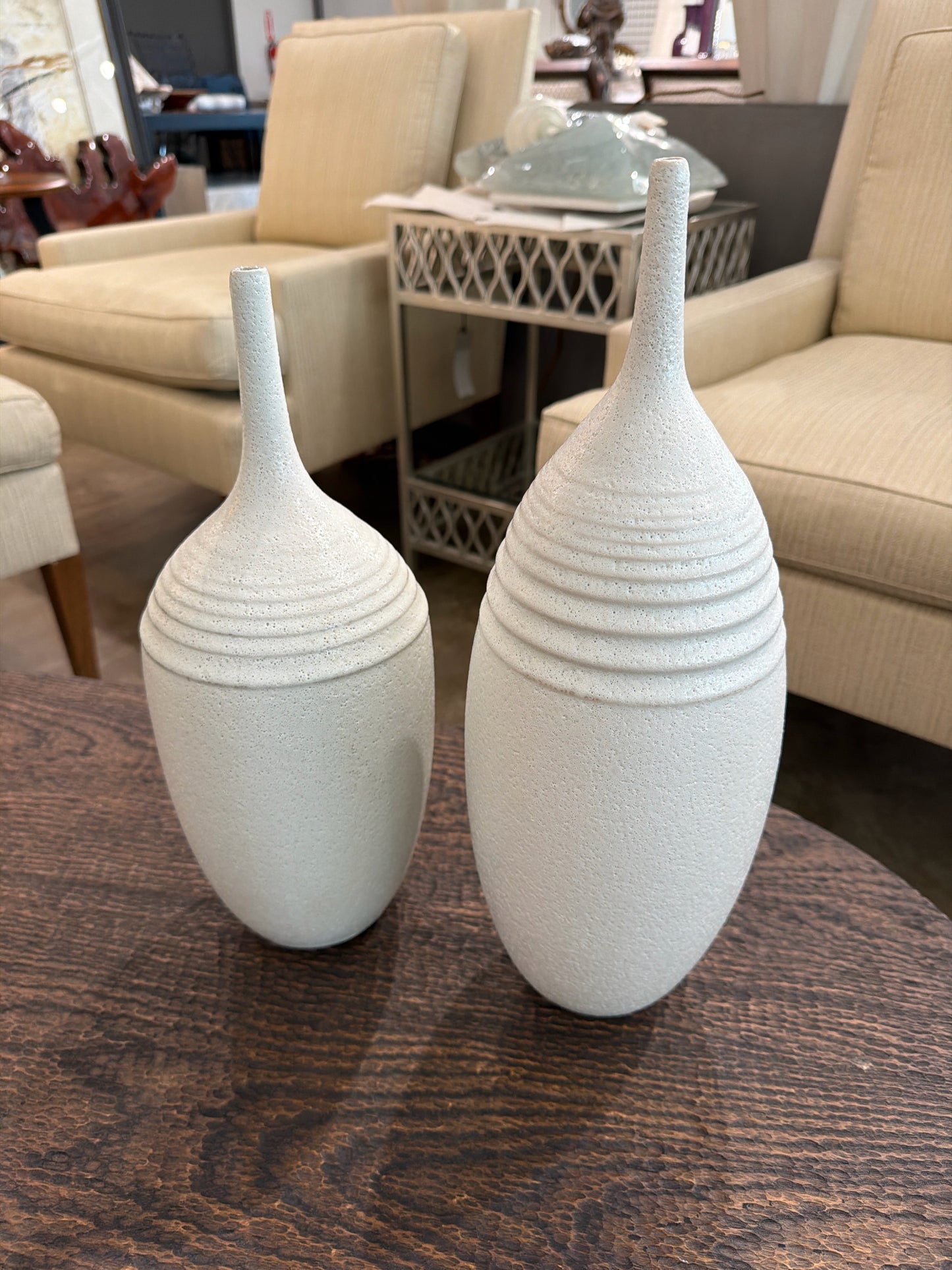 PAIR RH Stoneware Ribbed Vases