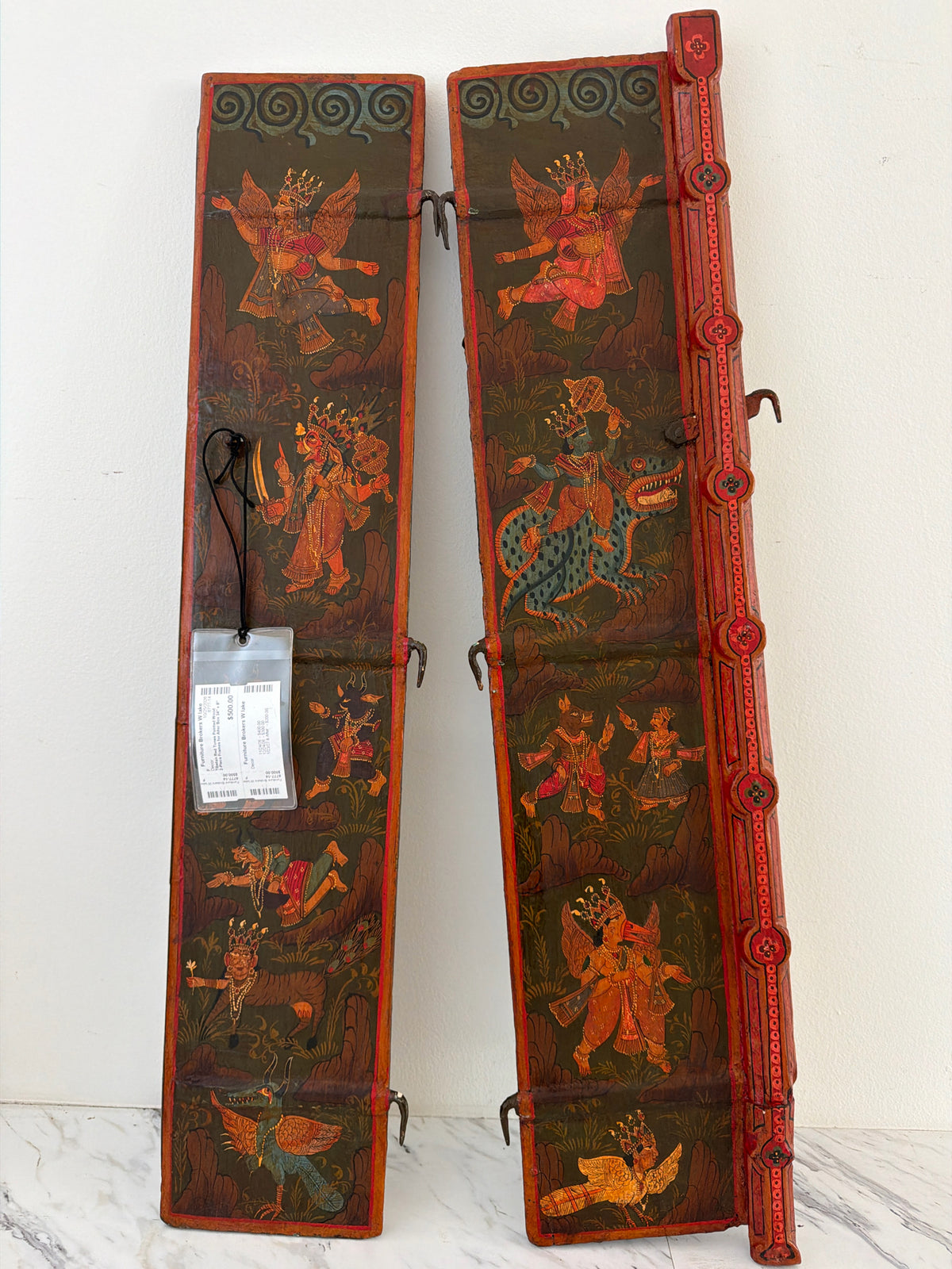 Tibetan Red Tones Painted Wood 2-Piece Frames for Alter Box 34" x 8"