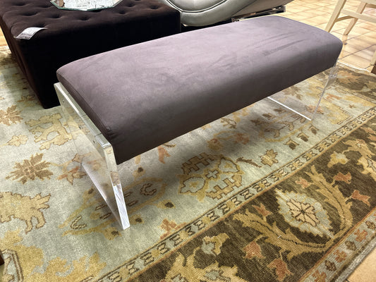 Grey Upholstered Bench w/ Acrylic Legs