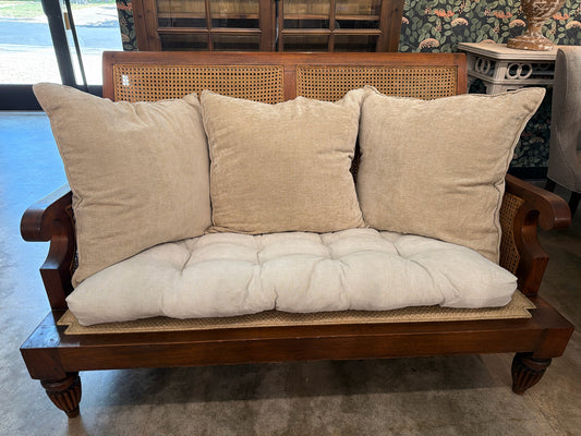 Cane Loveseat w/ 3 Pillows & Cushion