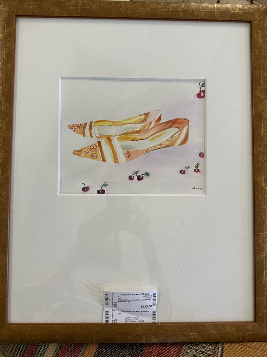 Original Watercolor of Shoes in Brown Frame 18 x 22