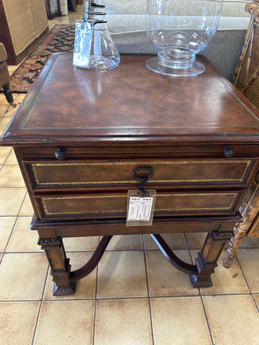 Theodore Alexander Nightstand w/ Leather Top 2 Drawers 24x24x28