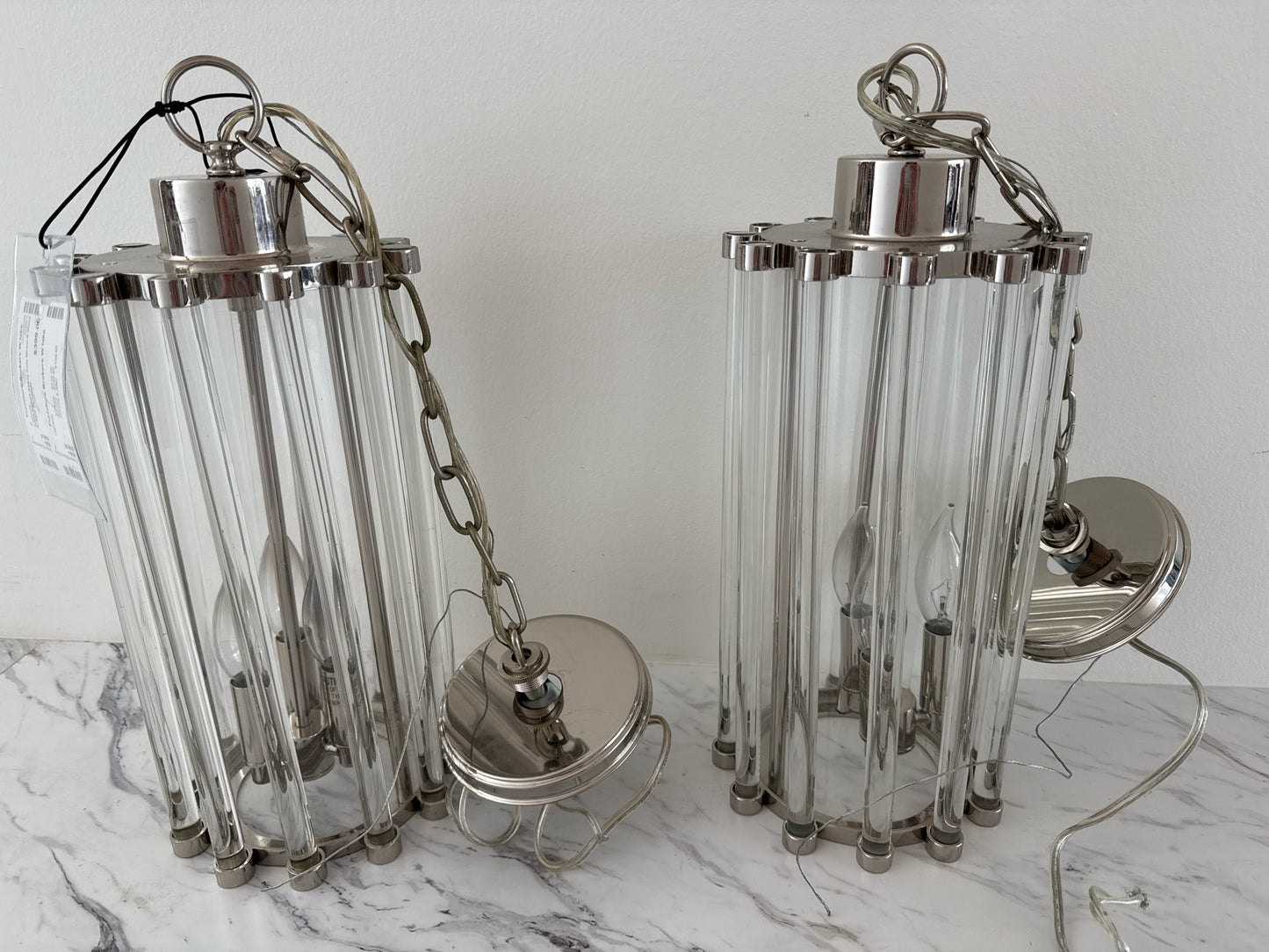 PAIR Robert Abbey Cole Nickel & Glass 3- light Pendants