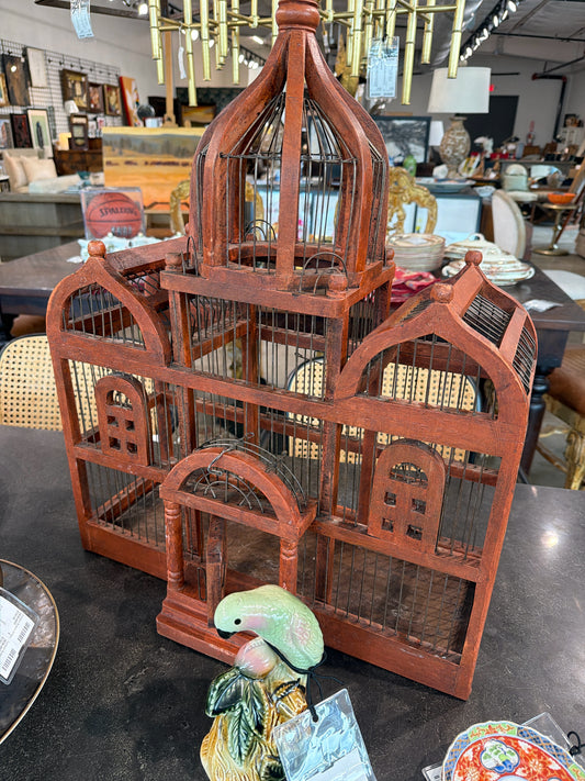 Cathedral Style Vintage Wood Birdcage