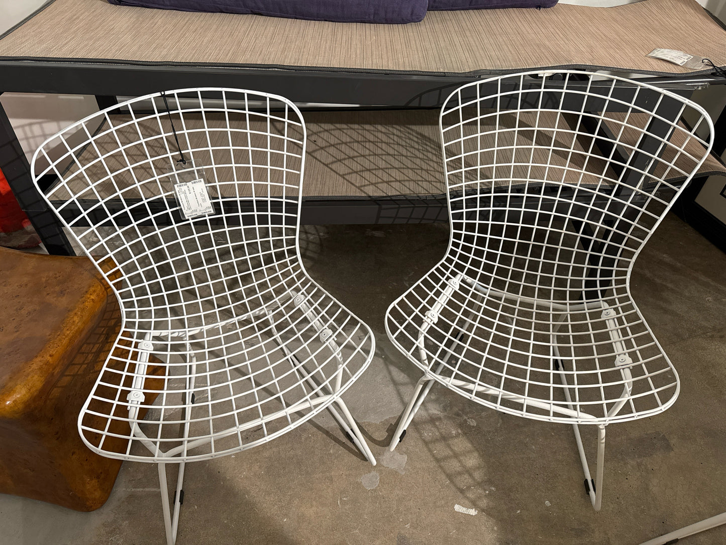 PAIR of White Wire Outdoor Side Chairs in the Style of Harry Bertoia
