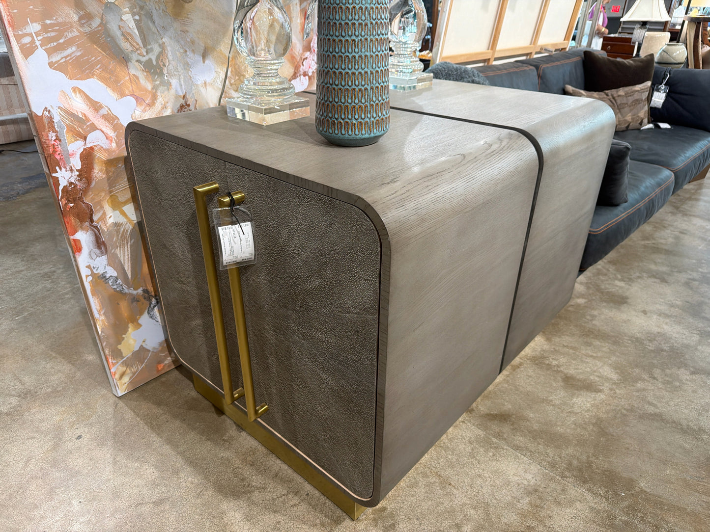 Custom Scout Design Wood Frame/Shagreen Front Bedside Chest 32h X 30w X 18d
