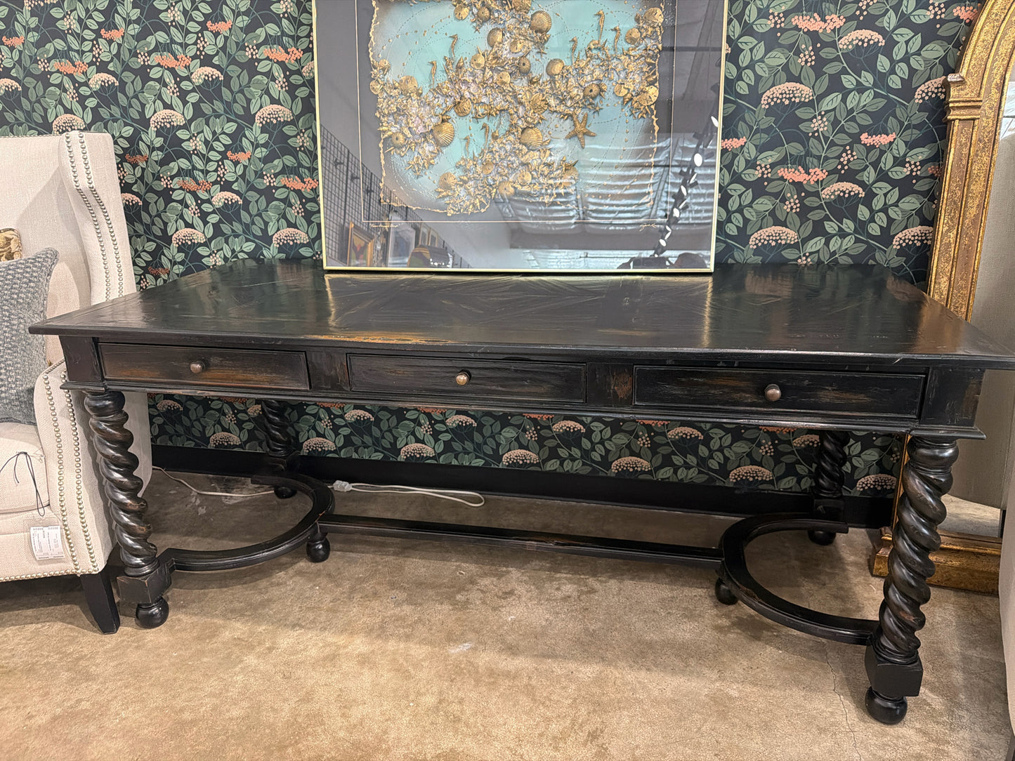 Furniture Classics Ltd. Black Barley Twist Desk 3 Drawers