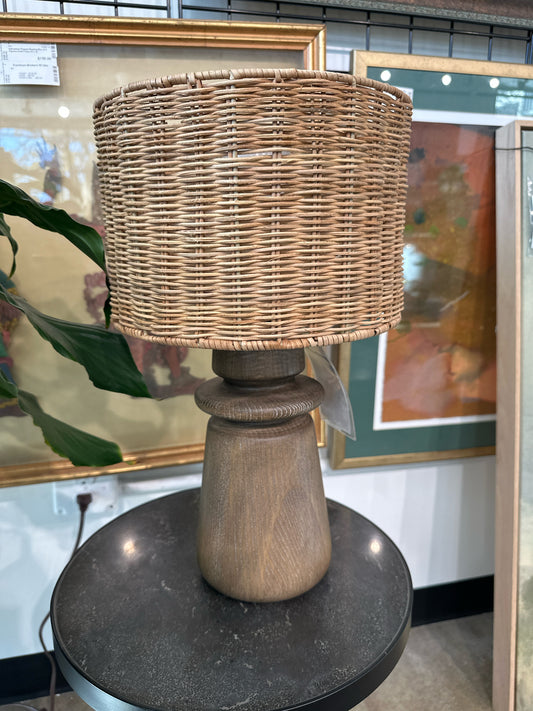 Four Hands Wood Lamp w/ Wicker Shade