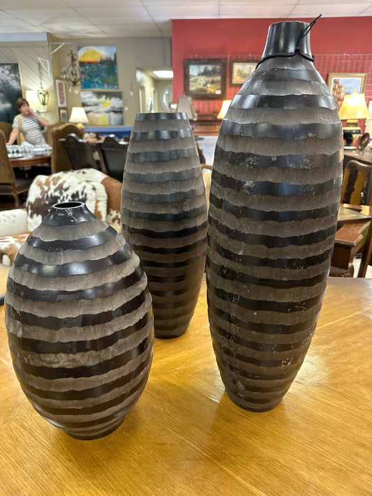 SET of 3 Brown Wood Look Vases