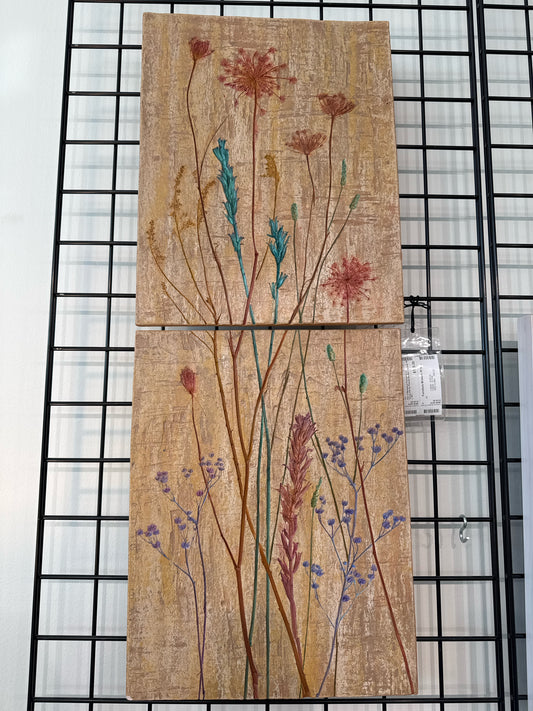Pair of Botanical Paintings on Terracotta by Pamela Banker (signed, 14 x 18")