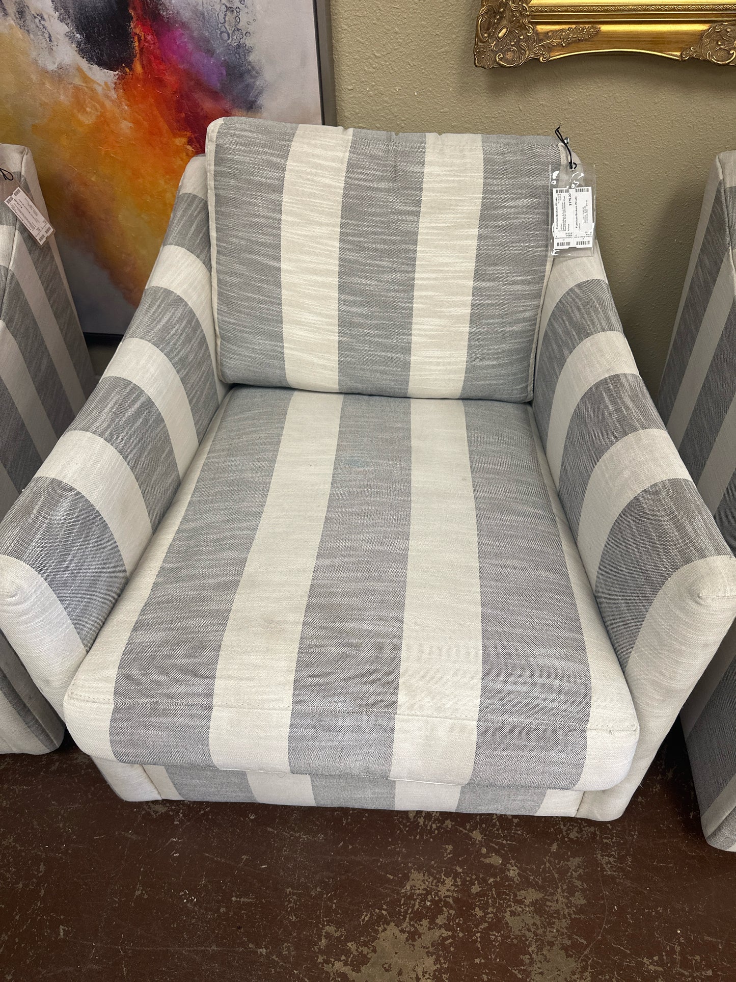 Outdoor/Indoor Arhaus Swivel Black/White Stripe Upholstered Chair