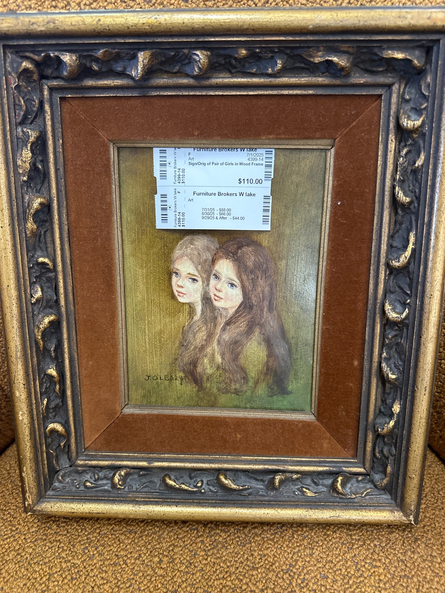 Sign/Orig of Pair of Girls in Wood Frame