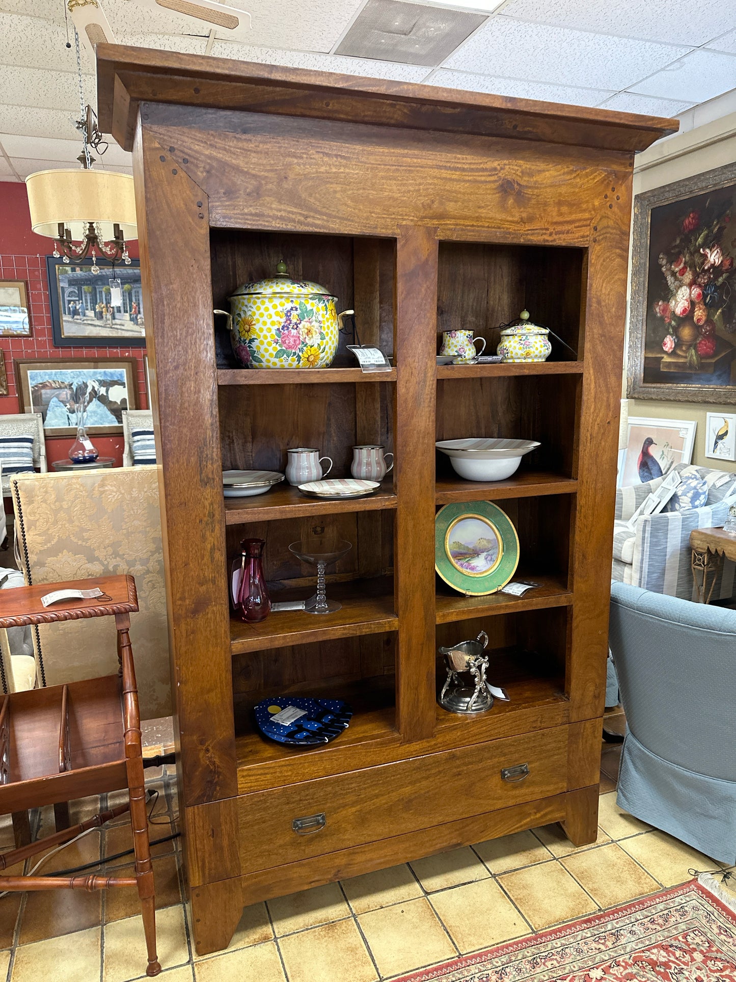 Wood Bookcase with 4 Shelves and Lower Drawer