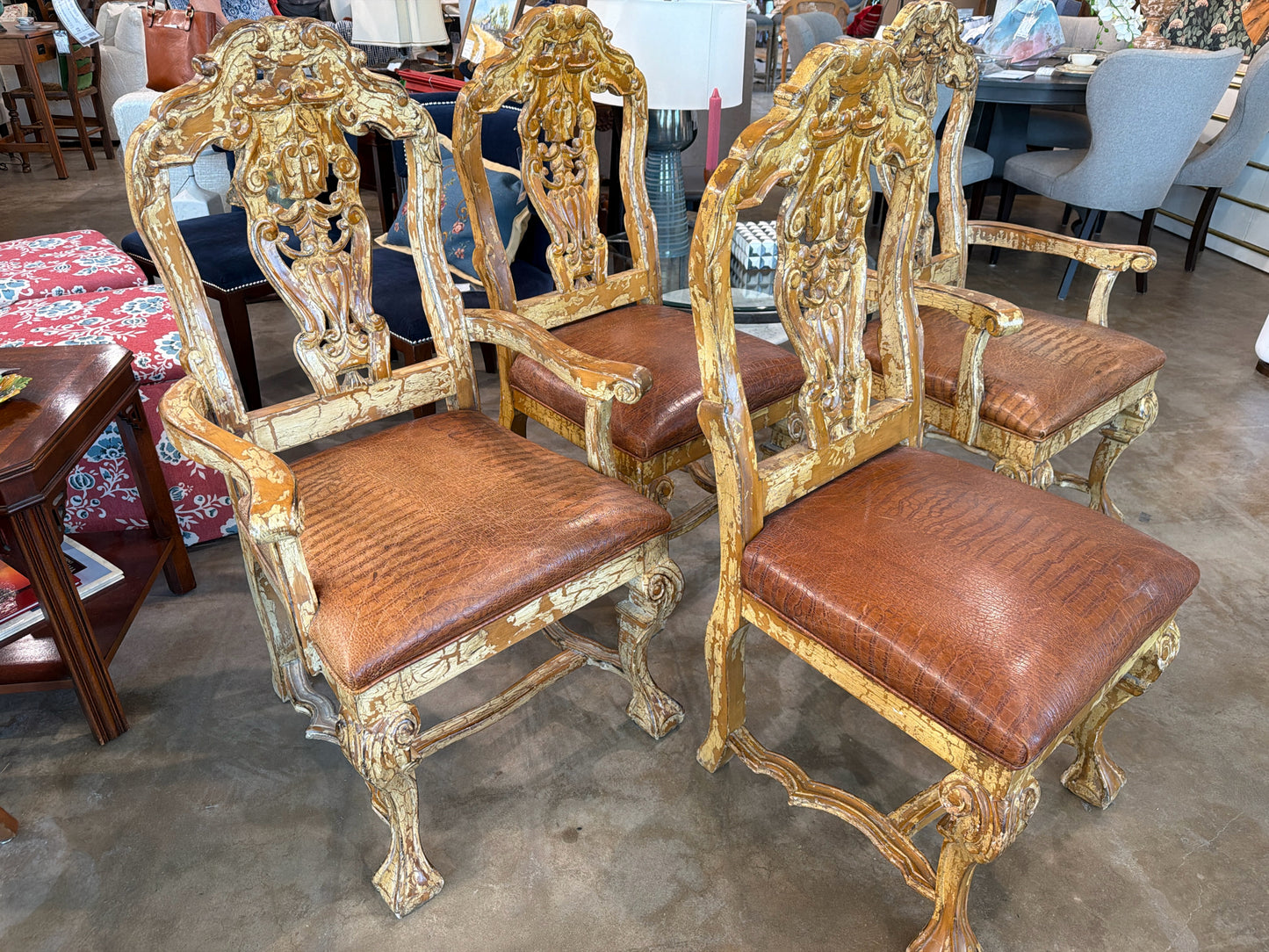 Arte de Mexico Leather/Wood Armless Chairs