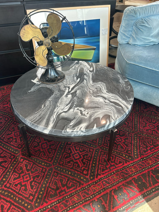 Arteriors Round Marble Black/White Top Black Metal Legs Coffee Table