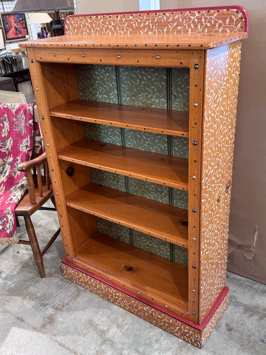 David Marsh 4-Shelf Pine Bookcase w/ Jewel Trim (signed/dated on back)
