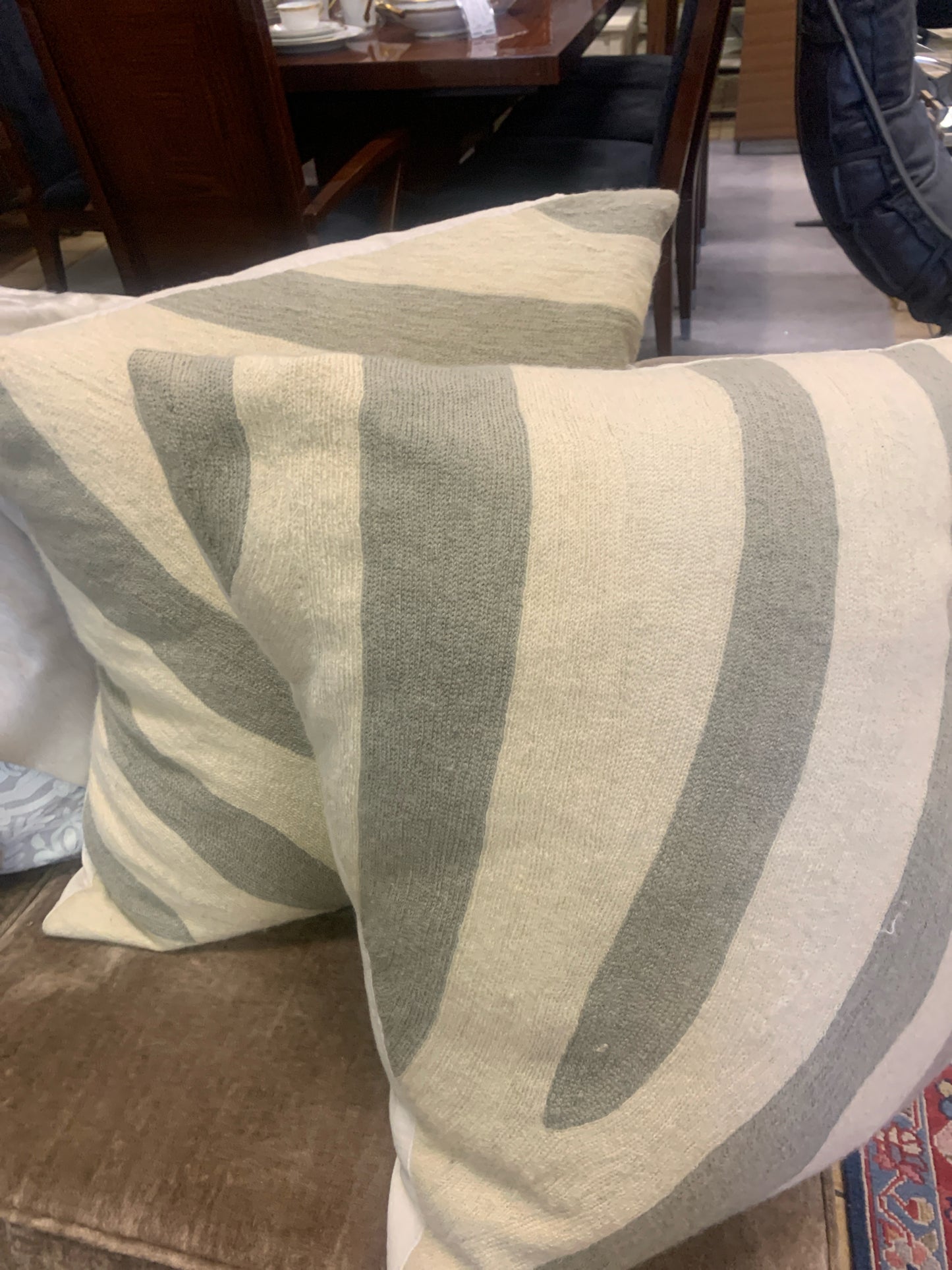 Pair - Gray & Cream Zebra Striped Wool Pillows