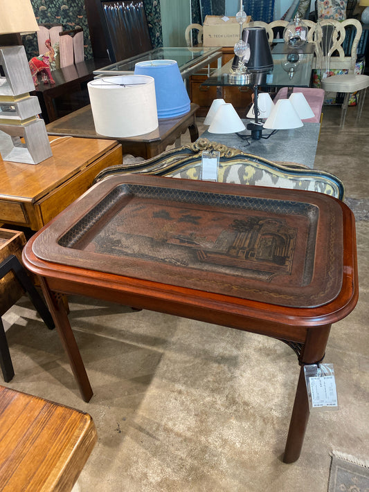 Florentine Tray Dark Wood Bar Cart/Side Table