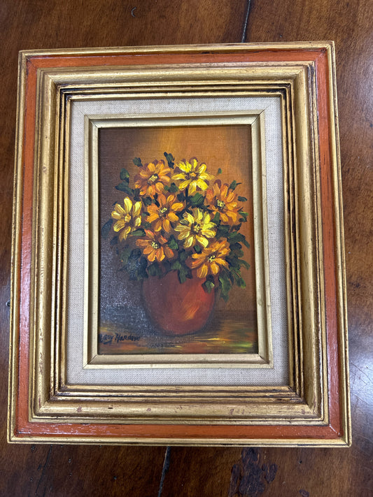 Daisy Picture in Orange Pot & Frame by Tx Artist Mary Harden