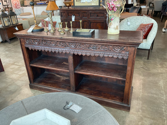 Carved Wood Open Shelf Console  64W x 17 1/2D x 36H