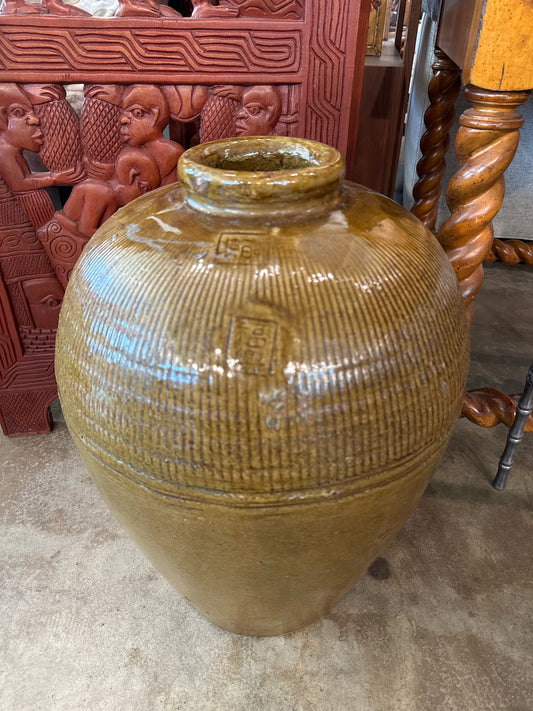 Antique Chinese Ceramic Pot in Gold/Olive Color, 20"