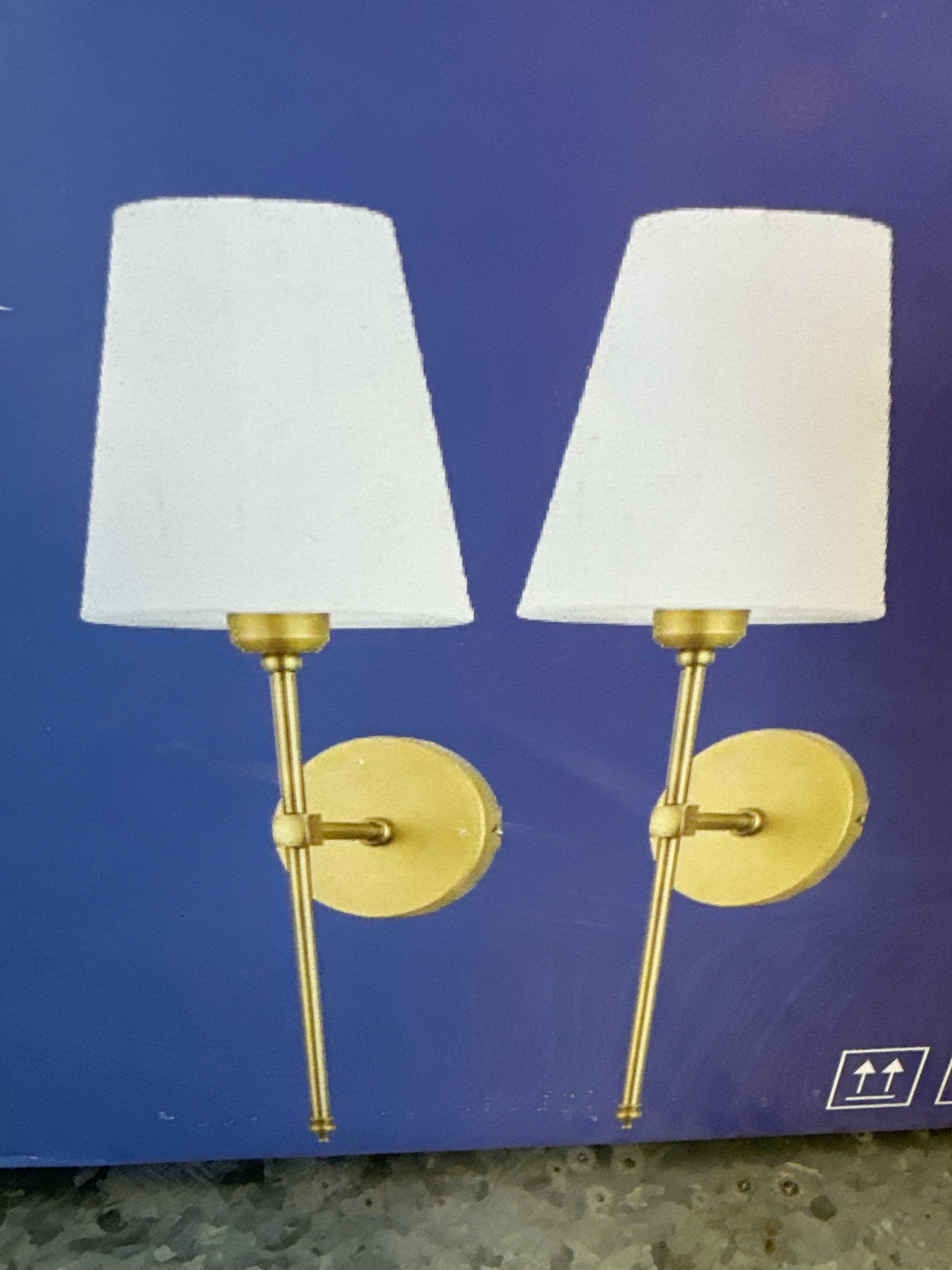 NIB PAIR Wall Sconces Gold/White Shades