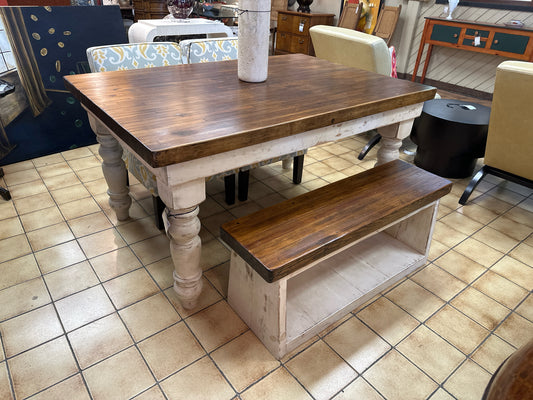 Rectangular  Dining Table (60"L X 31"T) And Bench (43" X 16") Top Made  of Recla
