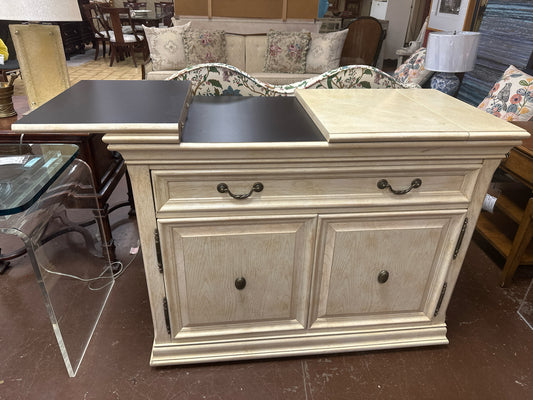 Cream Wood Rolling Buffet Flip Top Extension